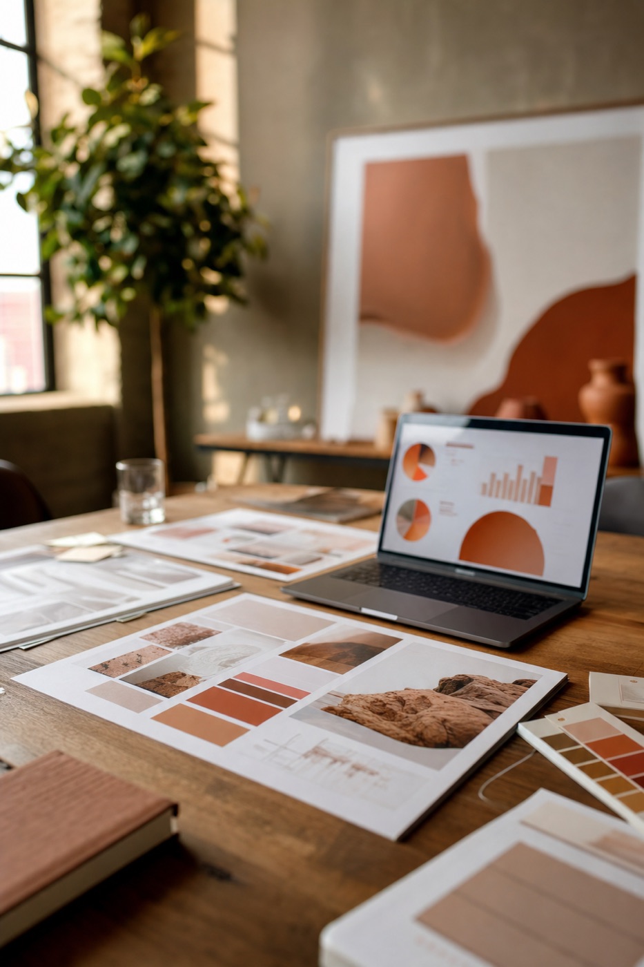 Campaign planning boards and analytics on a strategy desk